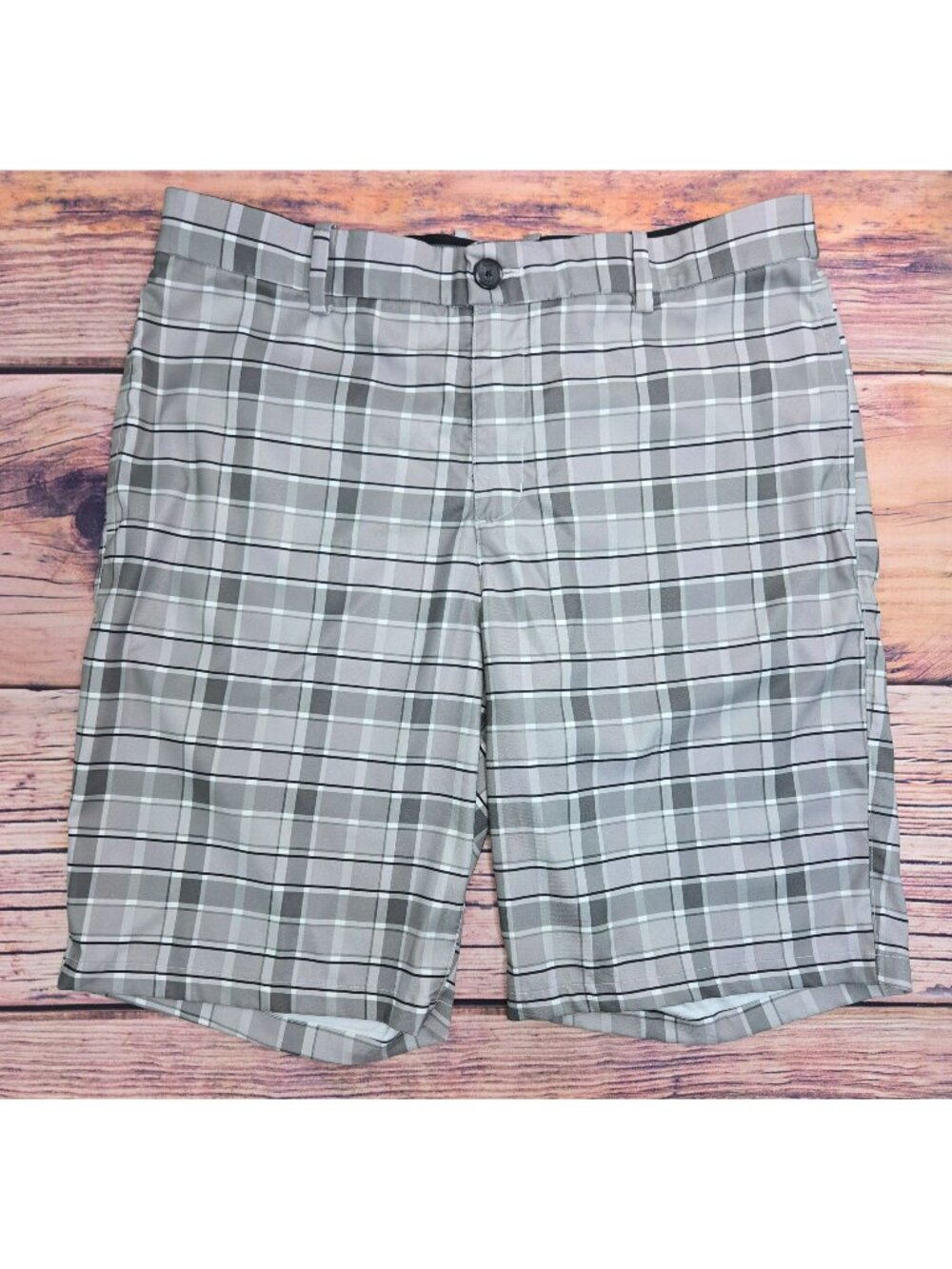 Nike Dri-Fit Mens Standard Fit Gray Plaid Shorts Size 34